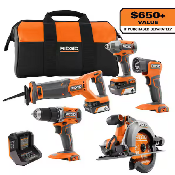 RIDGID 18V Cordless 5-Tool Combo Kit