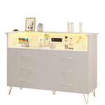 6-Drawer Dressers With Charging Station & LED Lights