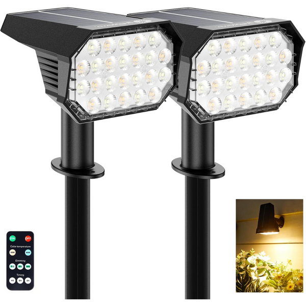 2-Pack Brightown Solar Powered Outdoor 3 Modes Lights W/ Remote Control