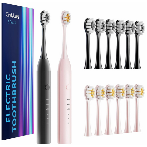 2-Pack 5-Modes Electric Toothbrush Set w/12 Brush Heads