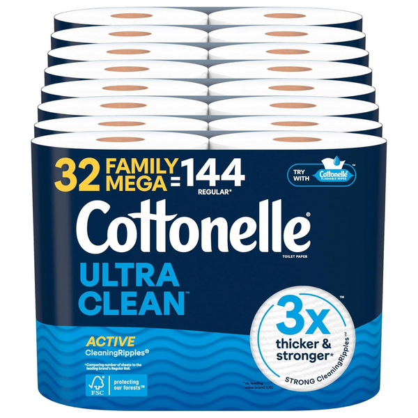 32-Count Cottonelle Family Mega Rolls Toilet Paper (Ultra Clean Or Ultra Comfort)