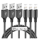 3-Pack 10 Ft Apple MFi Certified Nylon Braided Lightning Cable