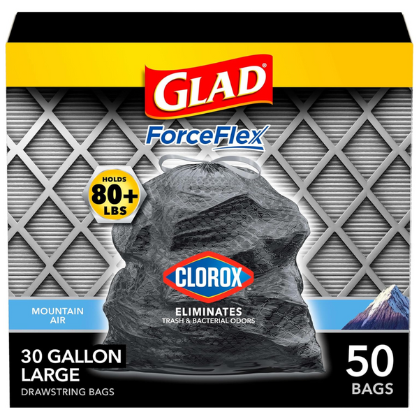 50-Count Glad 30 Gallon Large Drawstring Trash Bags