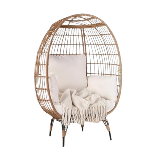 Otsun Steel Frame Oversized Wicker Egg Chair With 4 Cushions
