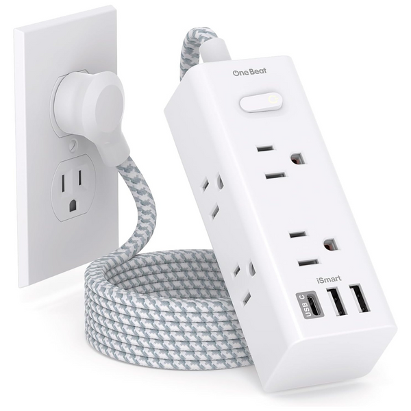 One Beat 5Ft Travel Power Strip With 6 AC Outlets & 3-USB Ports