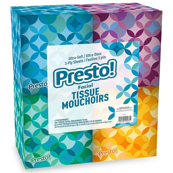 264-Count (4-pkx66-ct.) Presto! Ultra-Soft 3-Ply Premium Facial Tissues