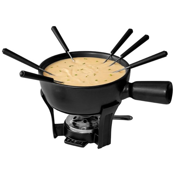 Boska Black Ceramic Cheese Fondue Party Set W/ Cast Iron Base