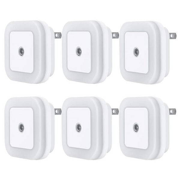 Pack Of 6 LED Plug-In Night Light Lamps With Smart Dusk To Dawn Sensors, Daylight White
