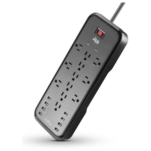 KMC 12-Outlet 6 Feet 2500J Surge Protector Power Strip