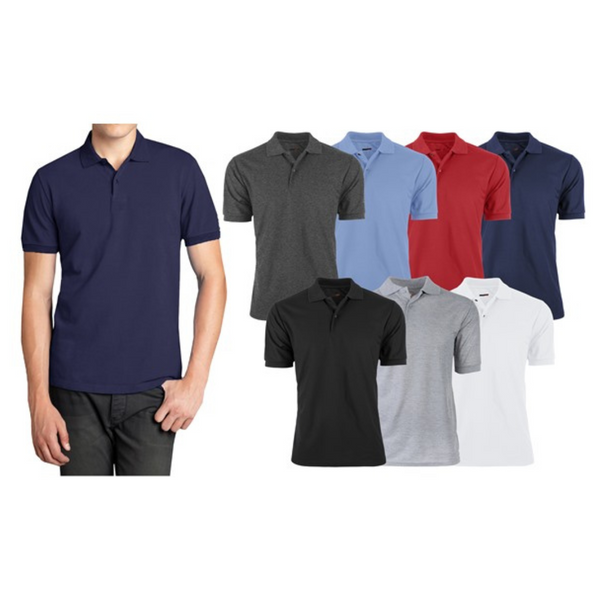 3-Pack Men's Short Sleeve Pique Polo Shirts (Various Colors)