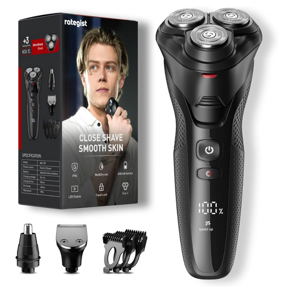 Rategist Men's 3-in-1 IPX7 Waterproof Cordless Electric Razor