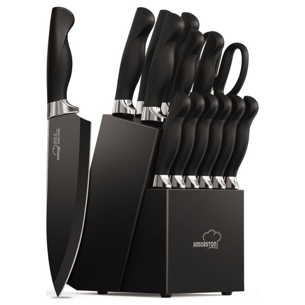 15-Piece Amorston German Stainless Steel Knife Sets With Block