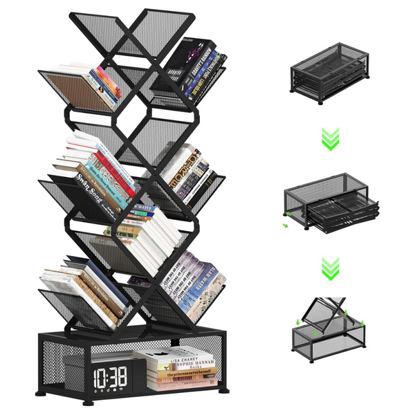 Gintan 9-Tier Space Saving Shelves Bookshelf With Storage