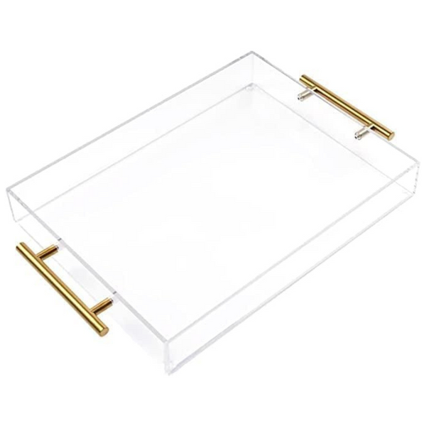12"x16" Clear Acrylic Serving Tray With Golden Handles