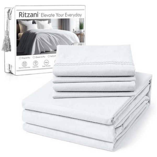 6-Piece Ritzani Embroidered Microfiber King Size Luxury Sheet Set