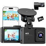 4K Dual Channel 5GHz WiFi Dash Cam Front and Rear With 64GB Card