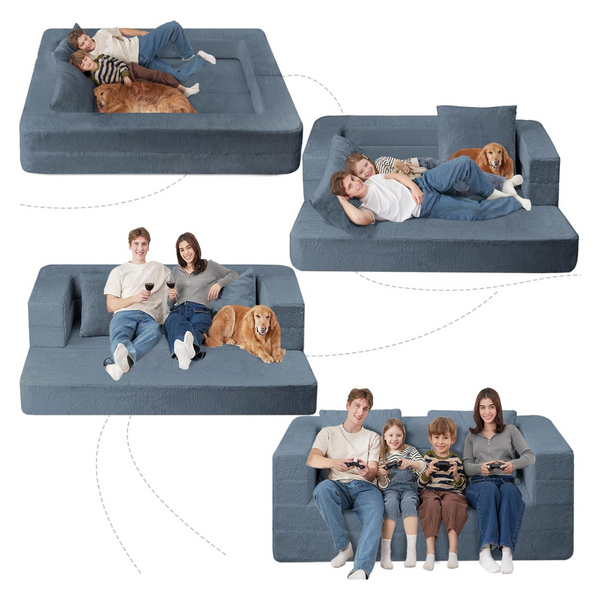 3-In-1 Folding Faux Fur Floor Sofa Large Foam Bean Bag Chair