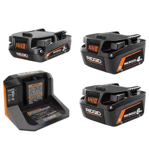 3-Count Ridgid 18V MAX Output Batteries (6Ah, 4Ah & 2Ah) W/ Charger