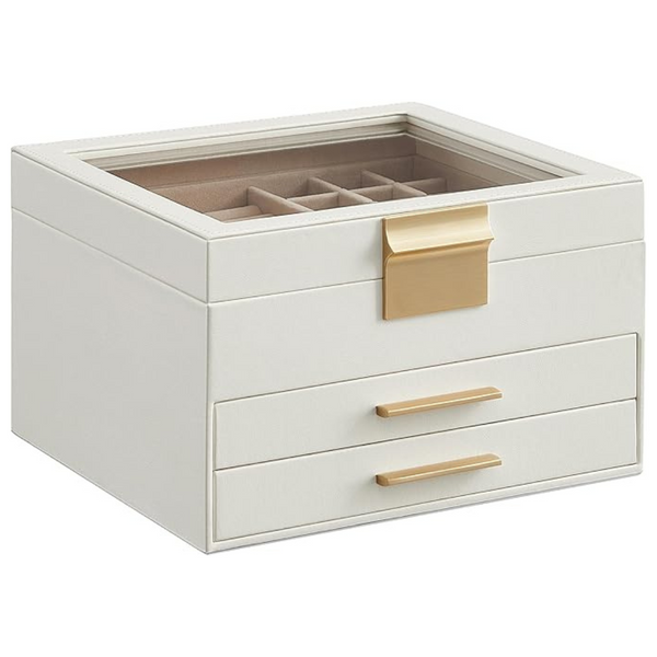 Songmics 3-Layer 2 Drawers Jewelry Organizer Box With Glass Lid