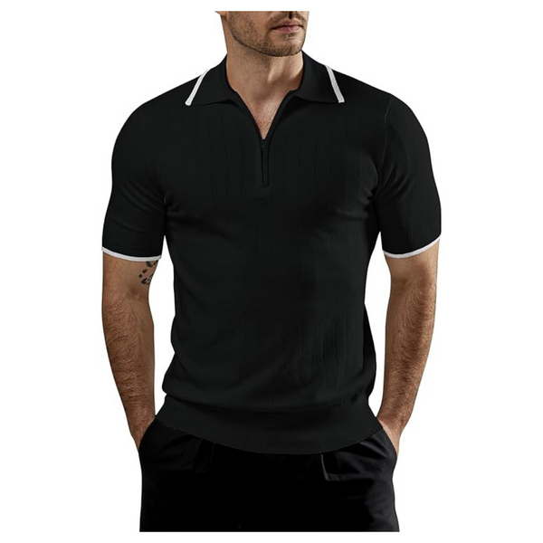 Men's Zipper Knit Classic Casual Short Sleeve Polo T Shirt