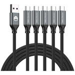 5-Pack 6ft Nylon Braided USB-A To USB-C Charging Cables