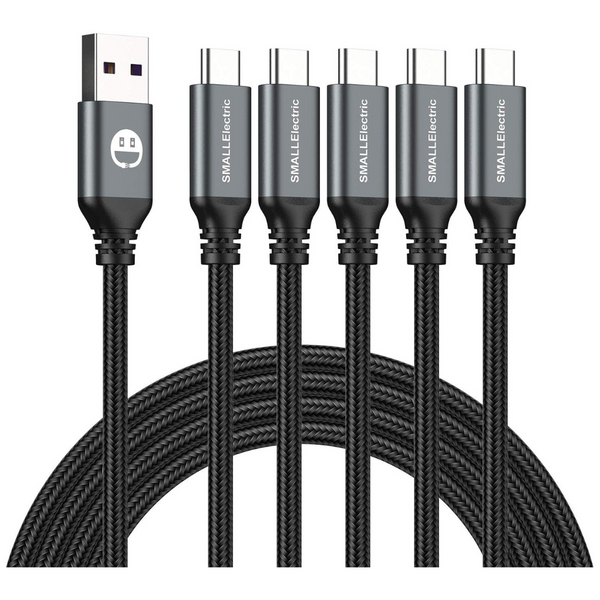 5-Pack 6ft Nylon Braided USB-A To USB-C Charging Cables