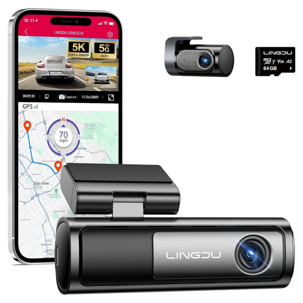 Front and Rear 5G WiFi 5K Dash Camera For Cars With 64GB SD Card