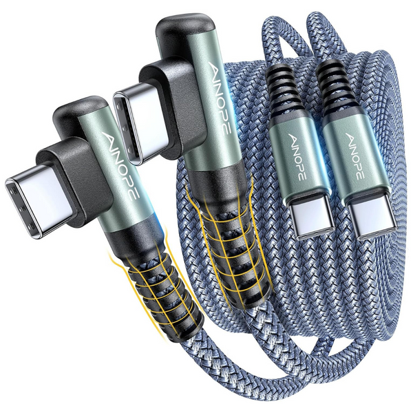 2-Pack 6.6ft Ainope 60W USB-C Braided Right Angle Charging Cables