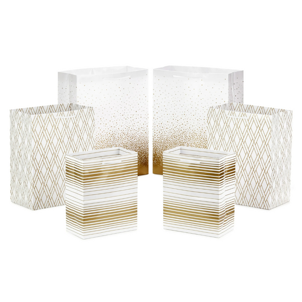 6-Pack Hallmark Assorted Size Paper Gift Bags (Gold/White)