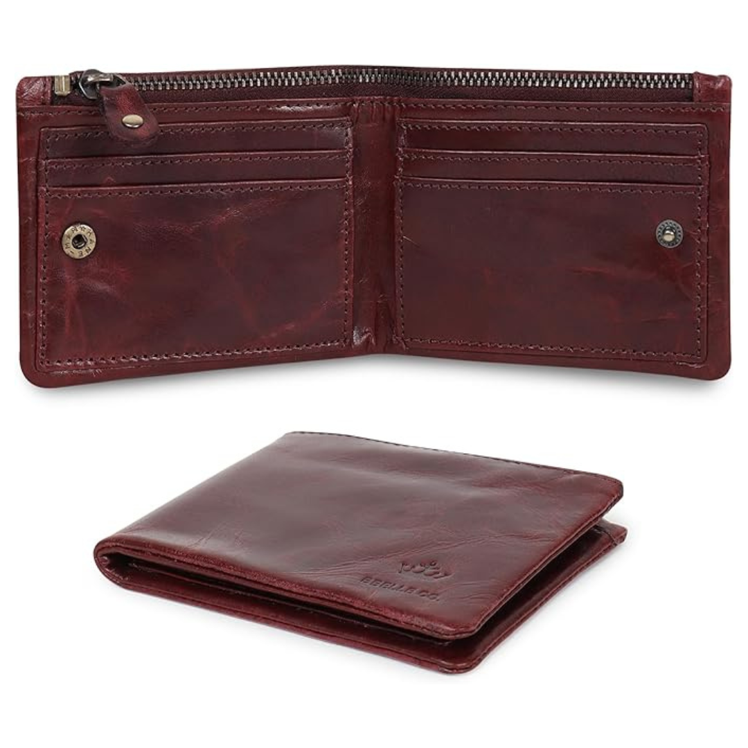 Men's Italian Crunch Leather Zipper Wallet With 4-Card Slots