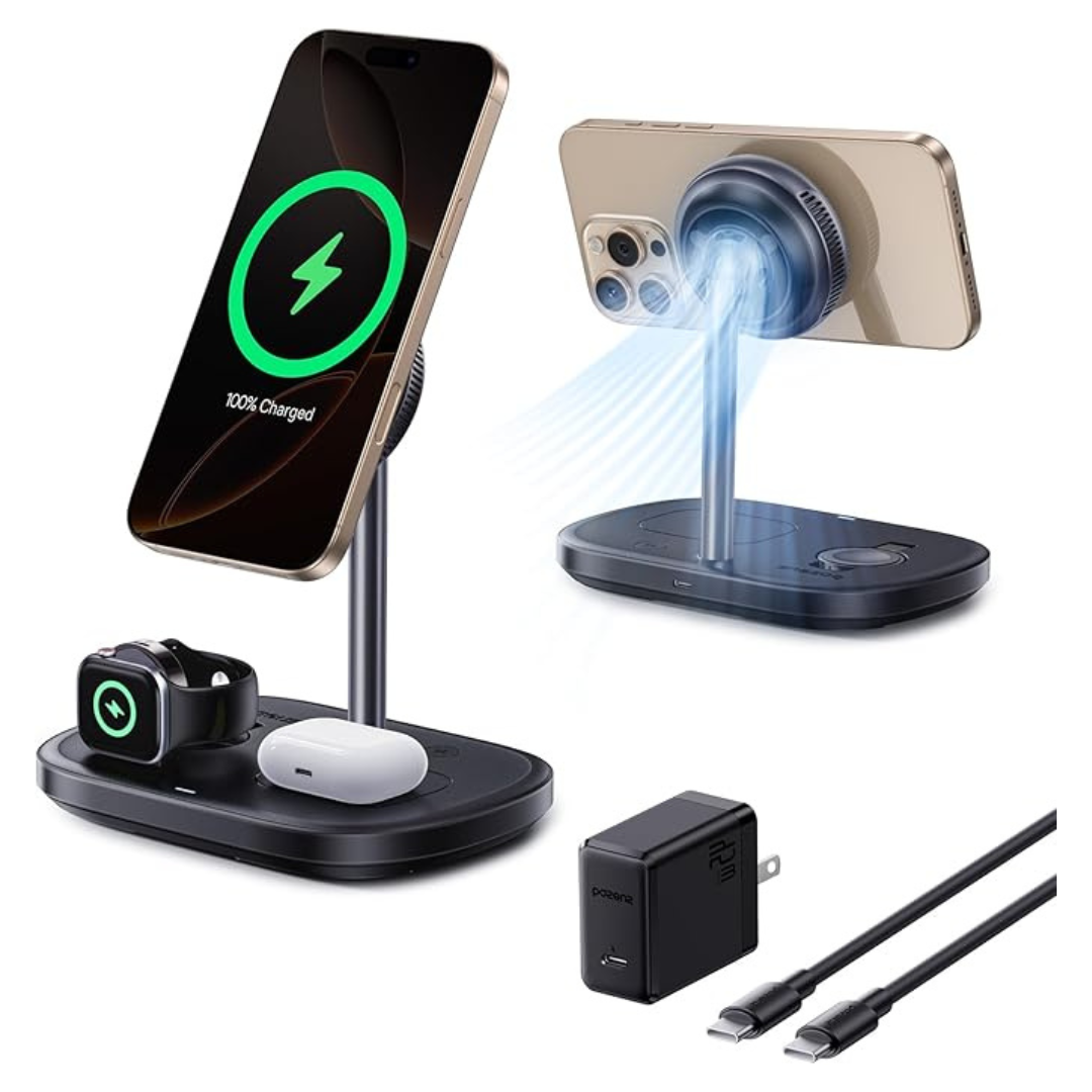 Baseus 15W Qi2 MagSafe 3 In 1 Wireless Charger Stand W/ 45W Adapter