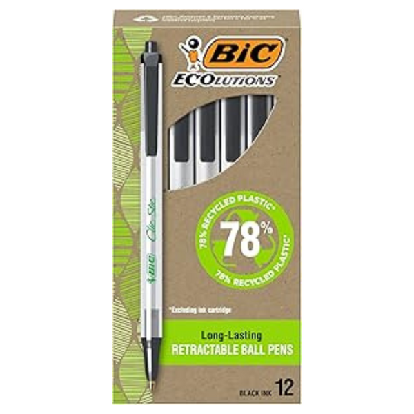 12-Pack BIC Ecolutions Clic Stic Black Ballpoint Pens (Medium Point, 1.0mm)