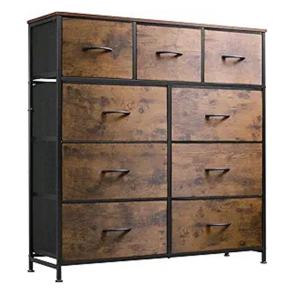 Wlive 9-Drawer Tall Fabric Dresser W/ Steel Frame & Wood Top