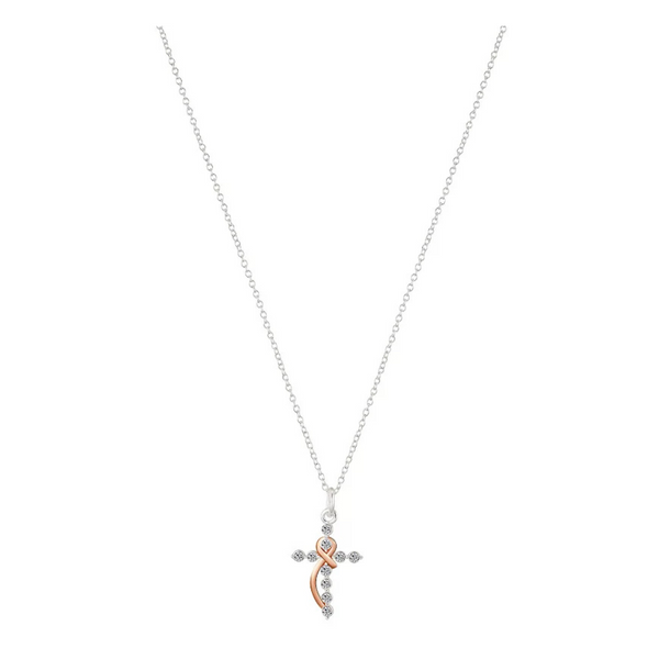 Women's Brilliance Brass And 14K Gold Plated Cross Pendant Necklace