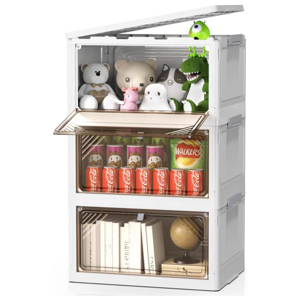 3 Tier Foldable Stackable Plastic Storage Bins With Lid