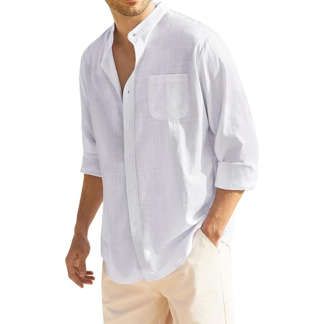 Coofandy Men's Collarless Long Sleeve Shirt with Pocket