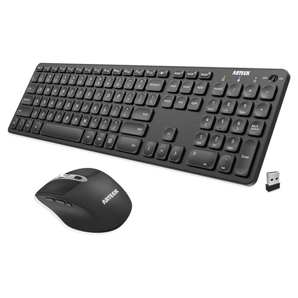 Arteck 2.4G Wireless Ultra Slim Full Size Keyboard And Mouse Combo