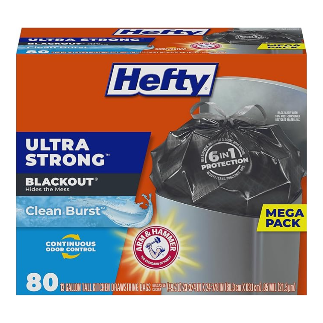 80-Count Hefty Ultra Strong 13 Gallon Trash Bags (Clean Burst)
