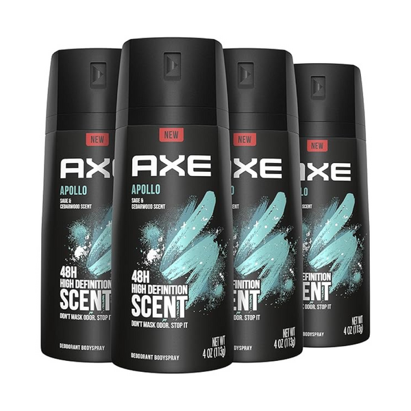 4-Pack AXE Apollo 4oz Body Spray Deodorant (Sage & Cedarwood Scent)