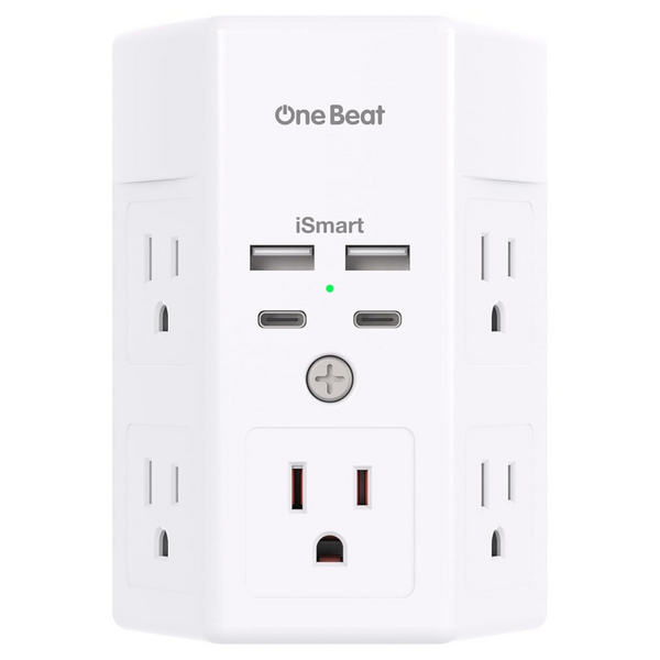 1800J Wall Plug Adapter With 5 Outlet Extender & 4 USB Charging Ports