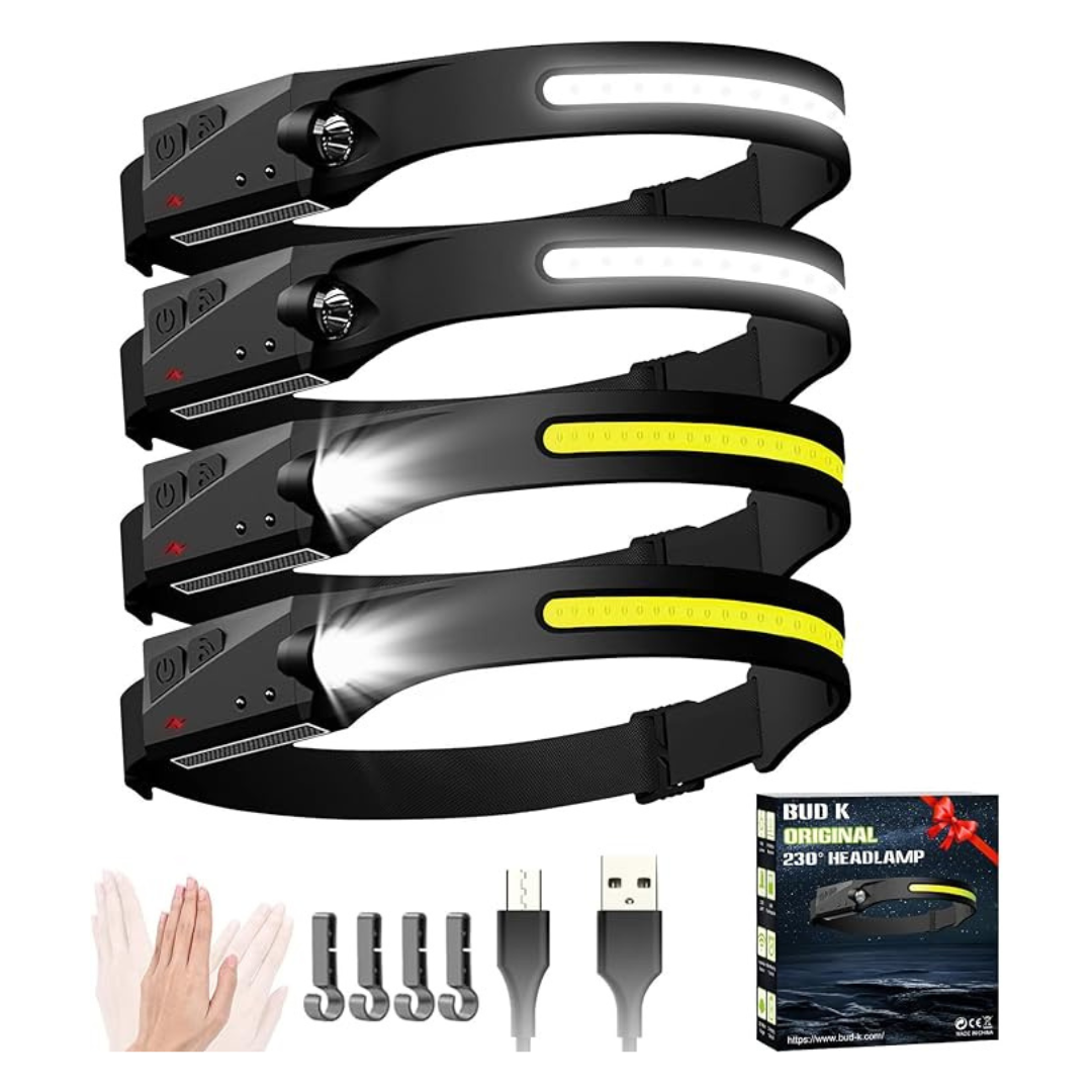4-Pack Bud K Rechargeable 6 Mode 1200 Lumens LED Headlamp