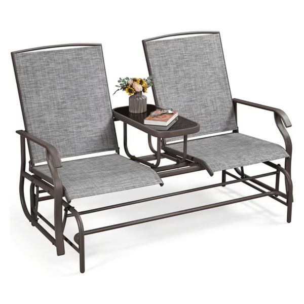 Yaheetech 2-Seater Texteline Glider Bench With Table