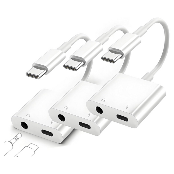 3-Pack 2 In 1 USB C To Aux Audio Jack W/PD 60W Dongle Cable Cord