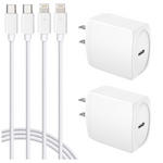 2-Pack PD 20W USB-C Charger Block W/10ft Type-C Lightning Cable