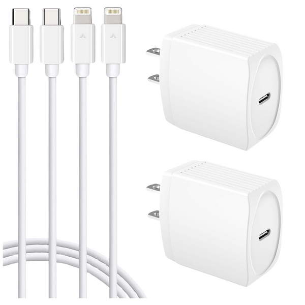 2-Pack PD 20W USB-C Charger Block W/10ft Type-C Lightning Cable