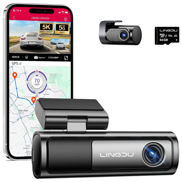 Front and Rear 5G WiFi 5K Dash Camera for Cars with 64GB SD Card