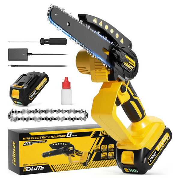 6" 550W Mini Cordless Electric Chain Saw Kit with 2x Batteries