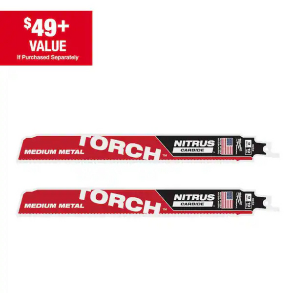 2-Pack Milwaukee 9" 10 TPI TORCH Nitrus Carbide Teeth Medium Metal Cutting Reciprocating Saw Blade