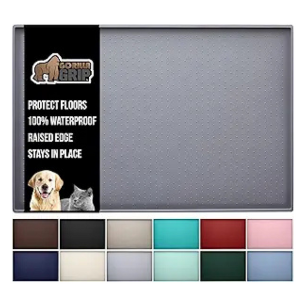 Gorilla Grip 100% Waterproof Raised Edge BPA Free Pet Feeding Mat