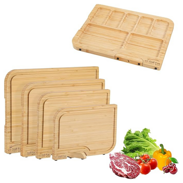 4-Piece Bamboo Cutting Board Set With Innovative Stand